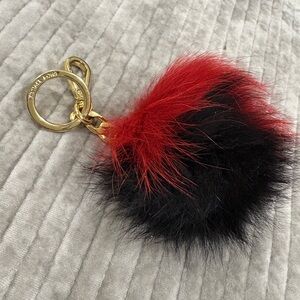 Michael Kors Gold Red Black Fur Pom Pom Key Holder